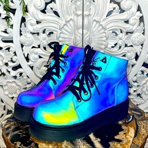 YRU Slayr Reflective Iridescent Holographic Rainbow Boots